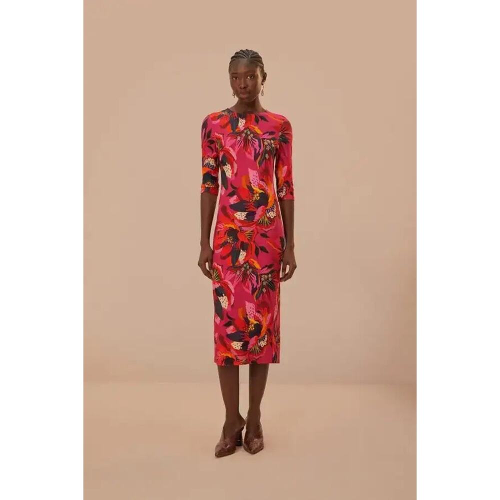 Farm Rio Colorful Flowers Jersey Midi Dress